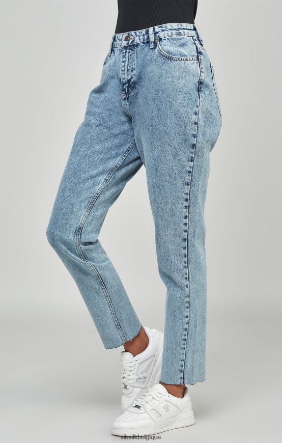 Jean mom brodé bleu clair délavé vêtements femmes SikSilk AS2ZD190