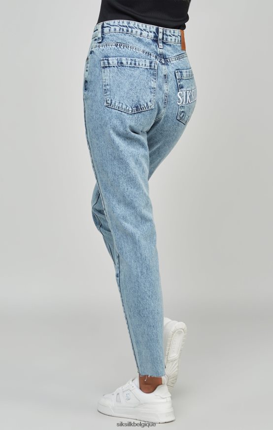 Jean mom brodé bleu clair délavé vêtements femmes SikSilk AS2ZD190