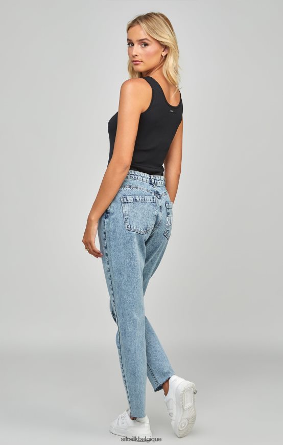 Jean mom brodé bleu clair délavé vêtements femmes SikSilk AS2ZD190