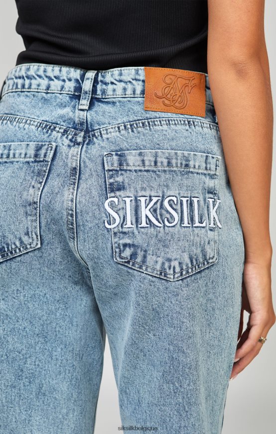 Jean mom brodé bleu clair délavé vêtements femmes SikSilk AS2ZD190