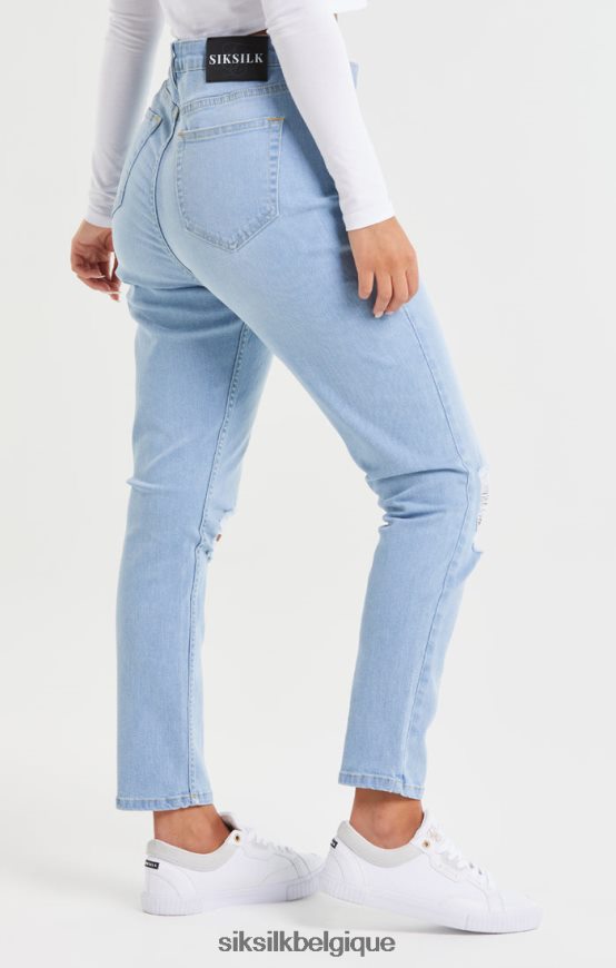 Jean mom en denim bleu clair déchiré aux genoux vêtements femmes SikSilk AS2ZD189
