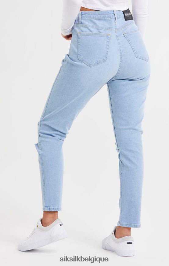 Jean mom en denim bleu clair déchiré aux genoux vêtements femmes SikSilk AS2ZD189