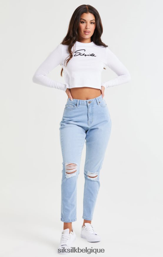 Jean mom en denim bleu clair déchiré aux genoux vêtements femmes SikSilk AS2ZD189