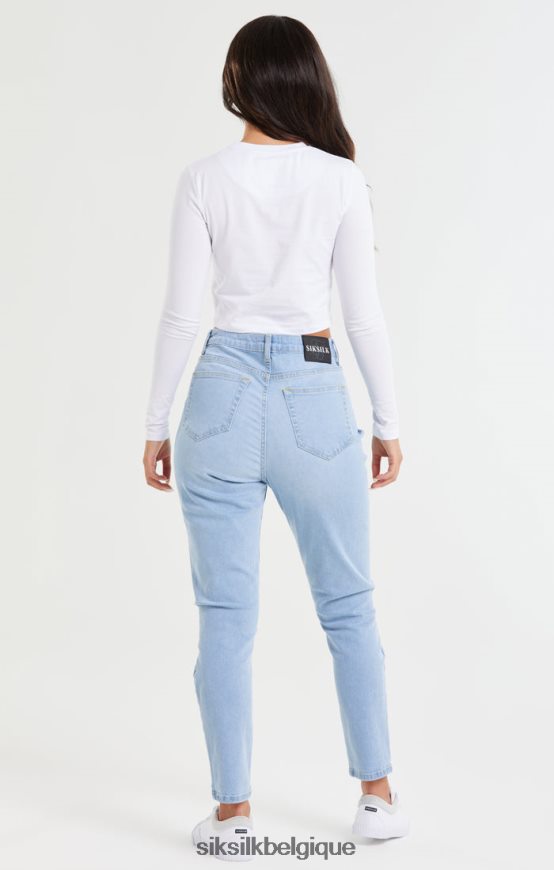 Jean mom en denim bleu clair déchiré aux genoux vêtements femmes SikSilk AS2ZD189