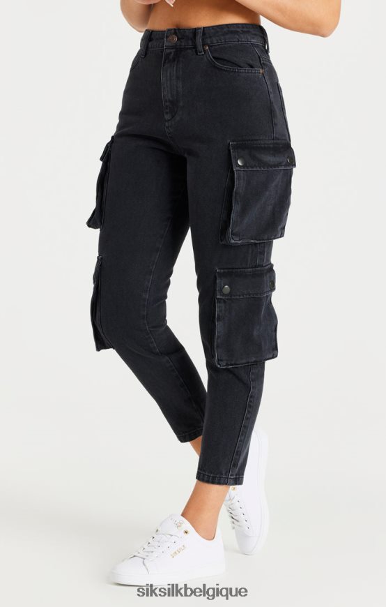 cargo en jean noir vêtements femmes SikSilk AS2ZD187