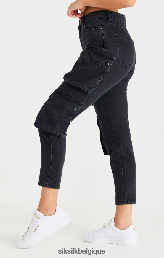 cargo en jean noir vêtements femmes SikSilk AS2ZD187