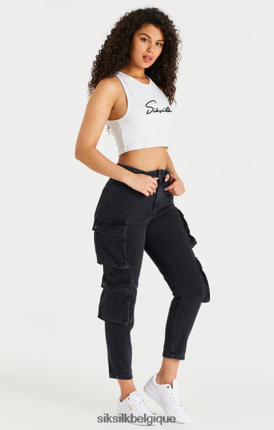 cargo en jean noir vêtements femmes SikSilk AS2ZD187