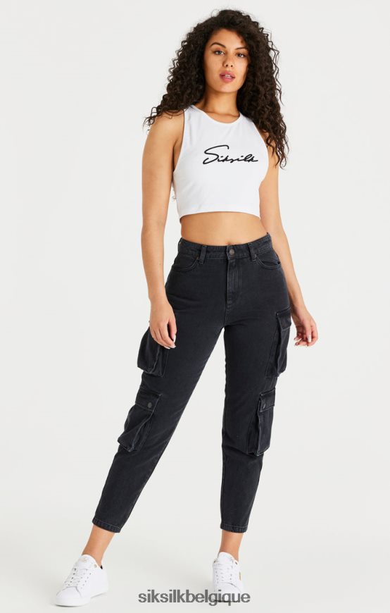 cargo en jean noir vêtements femmes SikSilk AS2ZD187