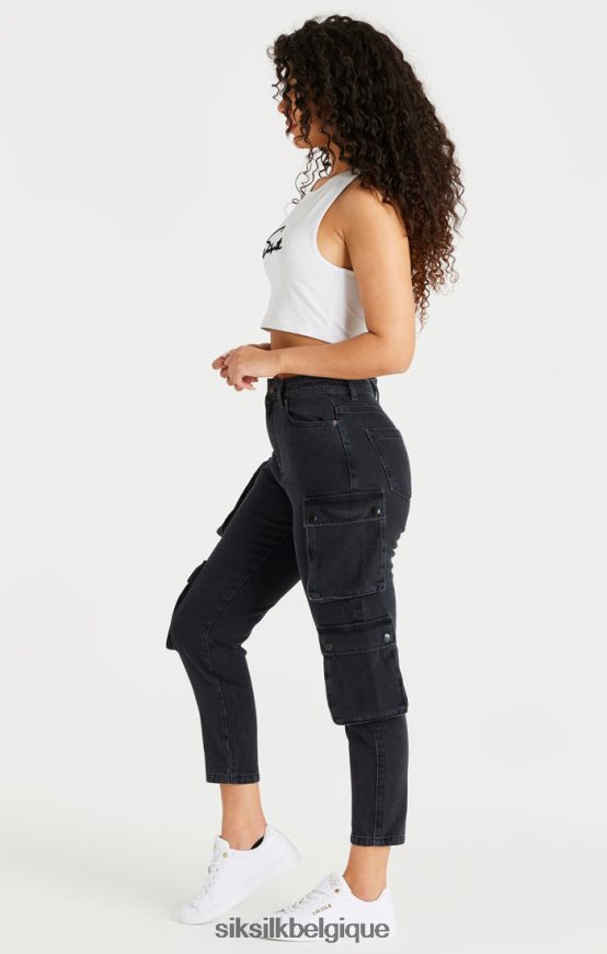 cargo en jean noir vêtements femmes SikSilk AS2ZD187