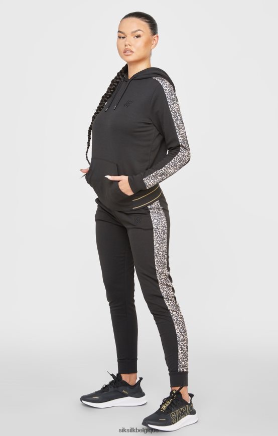 pantalon de survêtement noir à imprimé léopard vêtements femmes SikSilk AS2ZD174