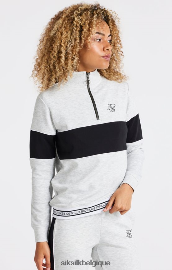 haut de survêtement gris chiné à zip 1/4 vêtements femmes SikSilk AS2ZD118