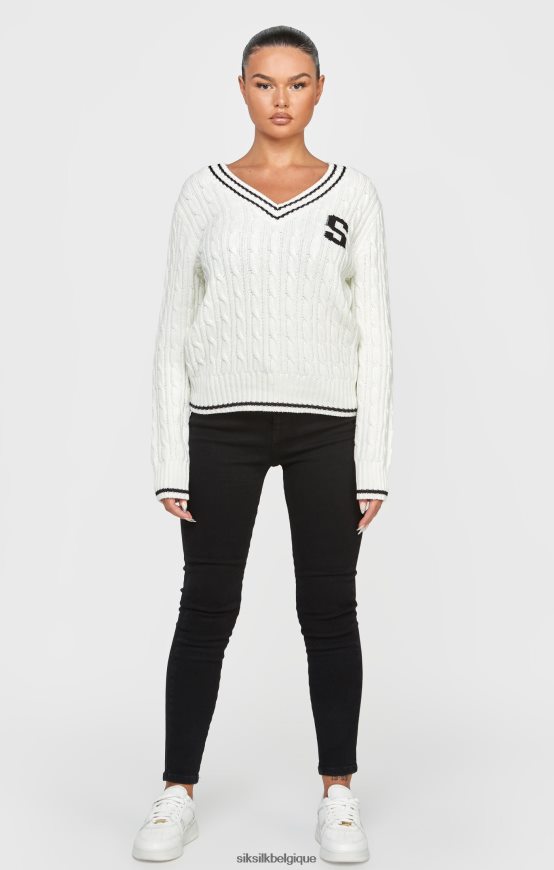 pull torsadé universitaire écru vêtements femmes SikSilk AS2ZD79