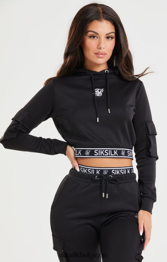 sweat à capuche cargo court noir vêtements femmes SikSilk AS2ZD116