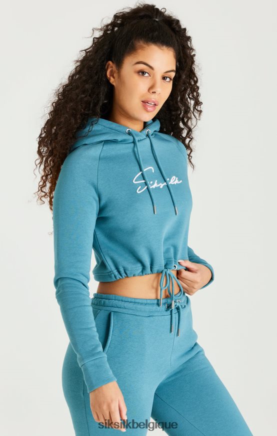 sweat à capuche court essentiel bleu sarcelle vêtements femmes SikSilk AS2ZD120