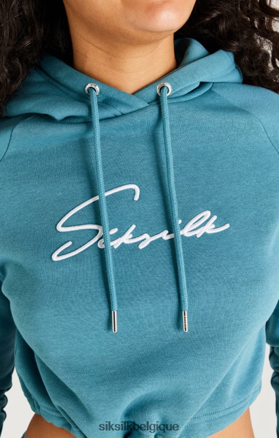 sweat à capuche court essentiel bleu sarcelle vêtements femmes SikSilk AS2ZD120