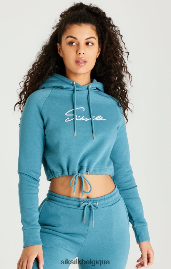 sweat à capuche court essentiel bleu sarcelle vêtements femmes SikSilk AS2ZD120