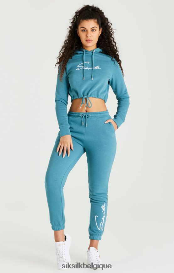 sweat à capuche court essentiel bleu sarcelle vêtements femmes SikSilk AS2ZD120