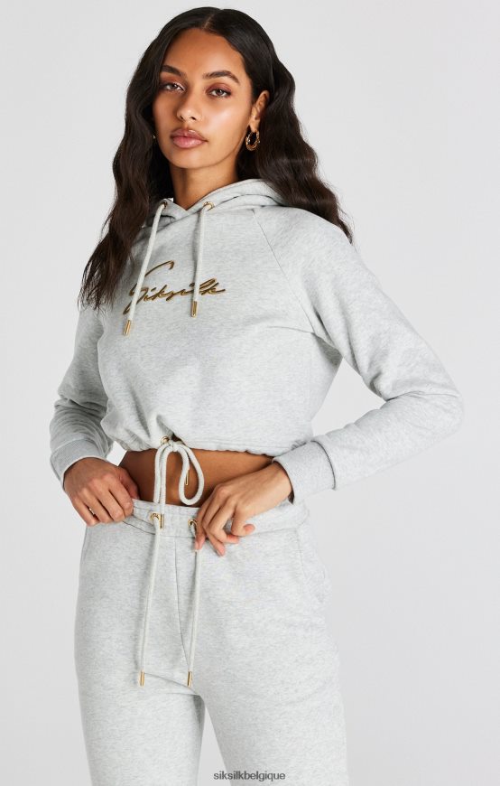 sweat à capuche court gris chiné signature vêtements femmes SikSilk AS2ZD95