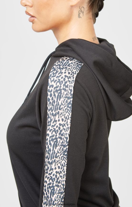 sweat à capuche noir à imprimé léopard vêtements femmes SikSilk AS2ZD80