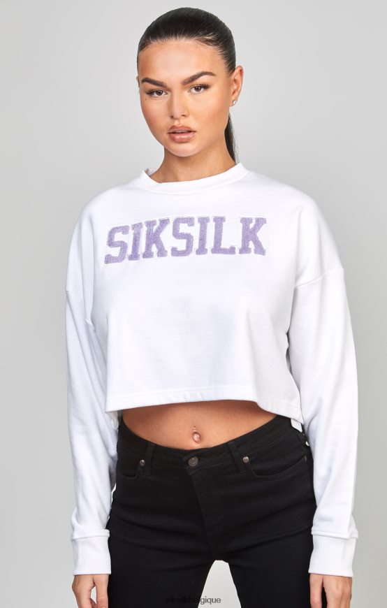 sweat-shirt universitaire court blanc vêtements femmes SikSilk AS2ZD84