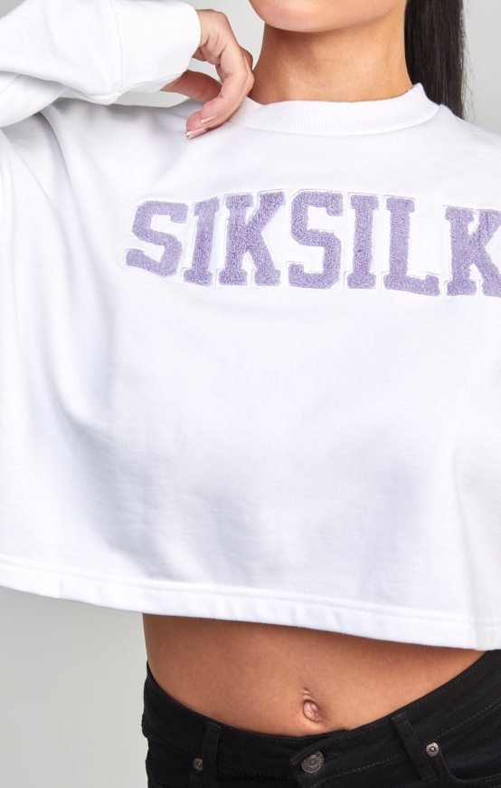 sweat-shirt universitaire court blanc vêtements femmes SikSilk AS2ZD84