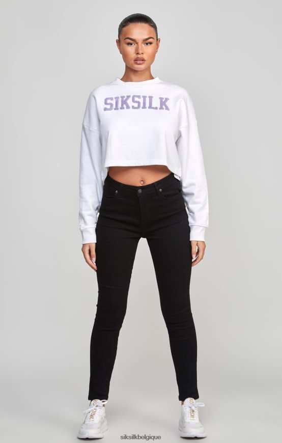 sweat-shirt universitaire court blanc vêtements femmes SikSilk AS2ZD84