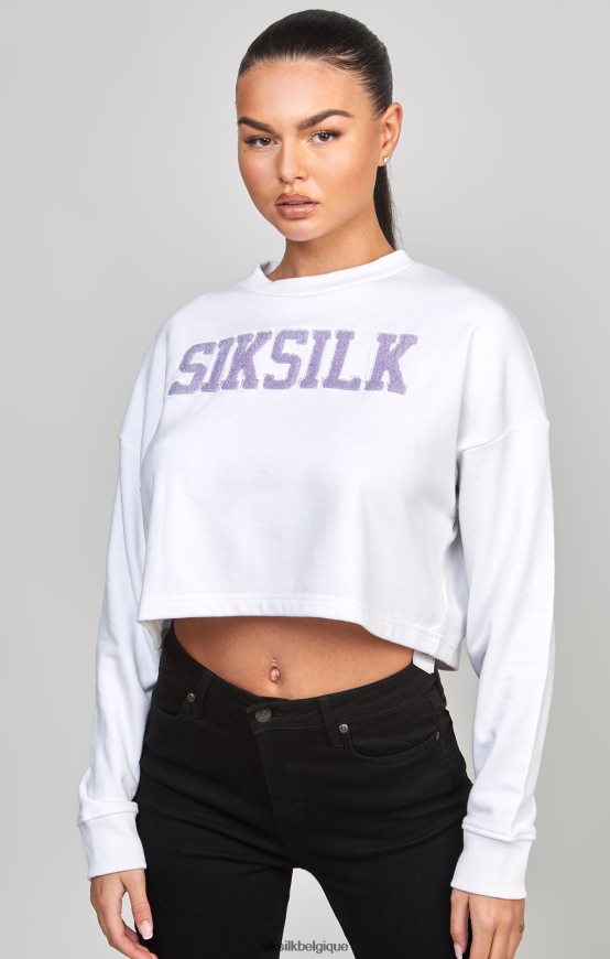 sweat-shirt universitaire court blanc vêtements femmes SikSilk AS2ZD84