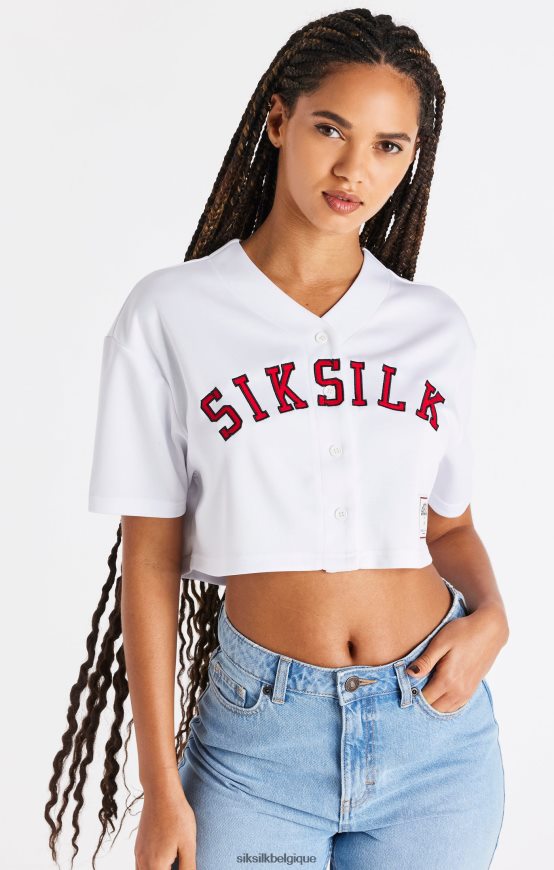 maillot court de baseball blanc vêtements femmes SikSilk AS2ZD50