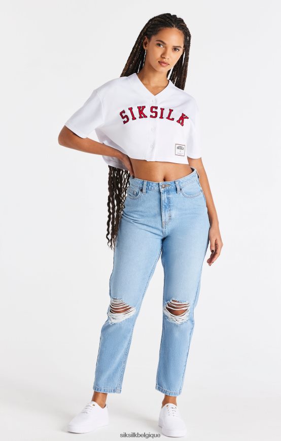 maillot court de baseball blanc vêtements femmes SikSilk AS2ZD50