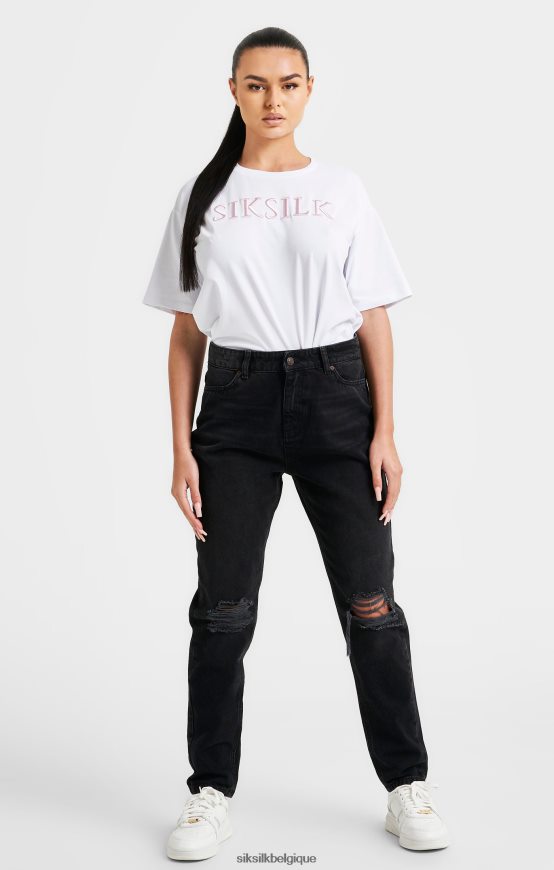 t-shirt boyfriend brodé blanc vêtements femmes SikSilk AS2ZD69