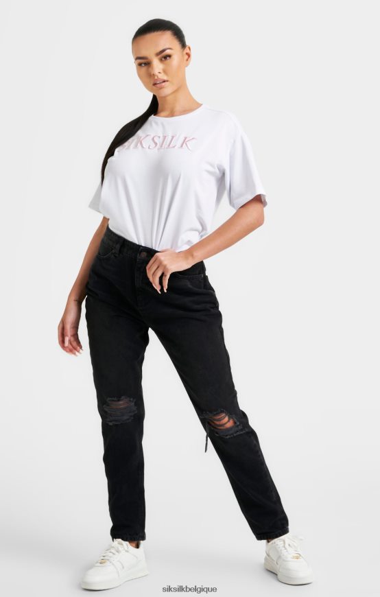t-shirt boyfriend brodé blanc vêtements femmes SikSilk AS2ZD69