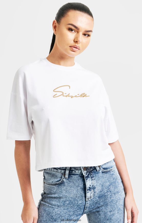 t-shirt court blanc signature vêtements femmes SikSilk AS2ZD45