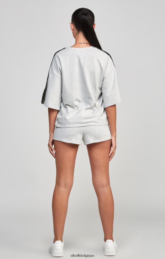 t-shirt court gris à bande vêtements femmes SikSilk AS2ZD58