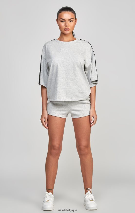 t-shirt court gris à bande vêtements femmes SikSilk AS2ZD58