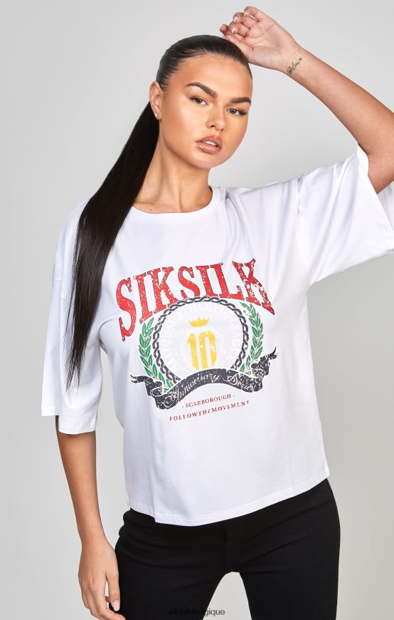 t-shirt court universitaire blanc vêtements femmes SikSilk AS2ZD53