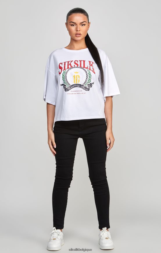 t-shirt court universitaire blanc vêtements femmes SikSilk AS2ZD53