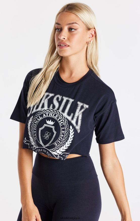 t-shirt court universitaire bleu marine vêtements femmes SikSilk AS2ZD51