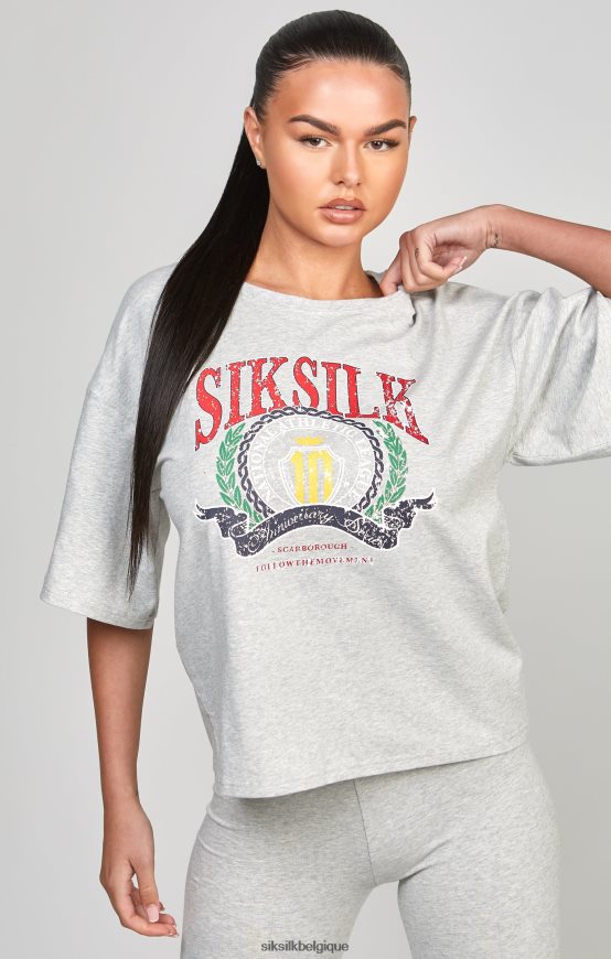 t-shirt court universitaire gris chiné vêtements femmes SikSilk AS2ZD57