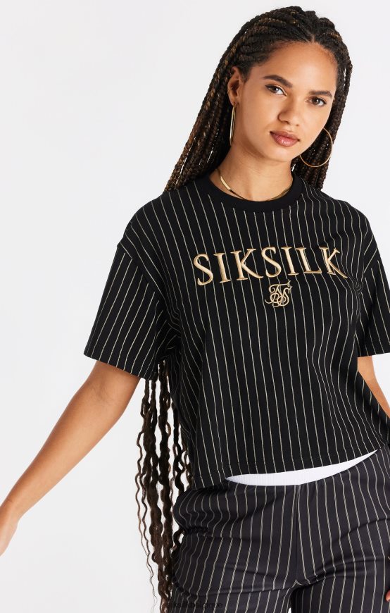 t-shirt noir à fines rayures vêtements femmes SikSilk AS2ZD66