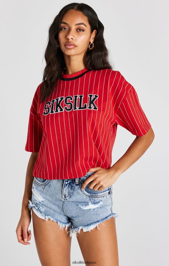 t-shirt rouge à rayures de baseball vêtements femmes SikSilk AS2ZD44