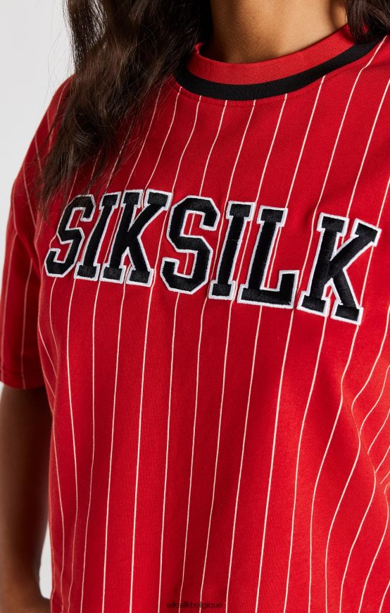 t-shirt rouge à rayures de baseball vêtements femmes SikSilk AS2ZD44