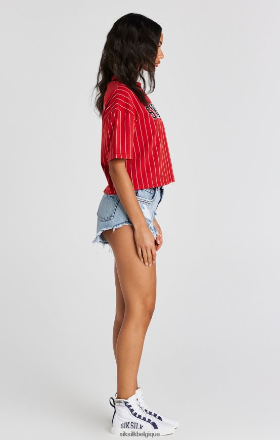 t-shirt rouge à rayures de baseball vêtements femmes SikSilk AS2ZD44
