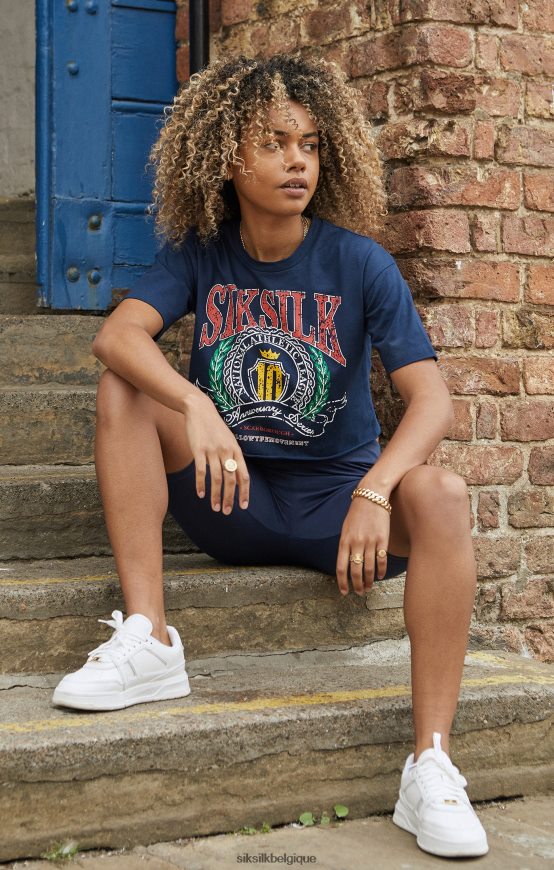 t-shirt universitaire court bleu marine vêtements femmes SikSilk AS2ZD28