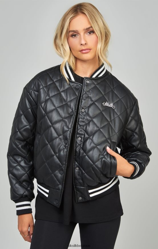 veste universitaire matelassée en PU noir vêtements femmes SikSilk AS2ZD135