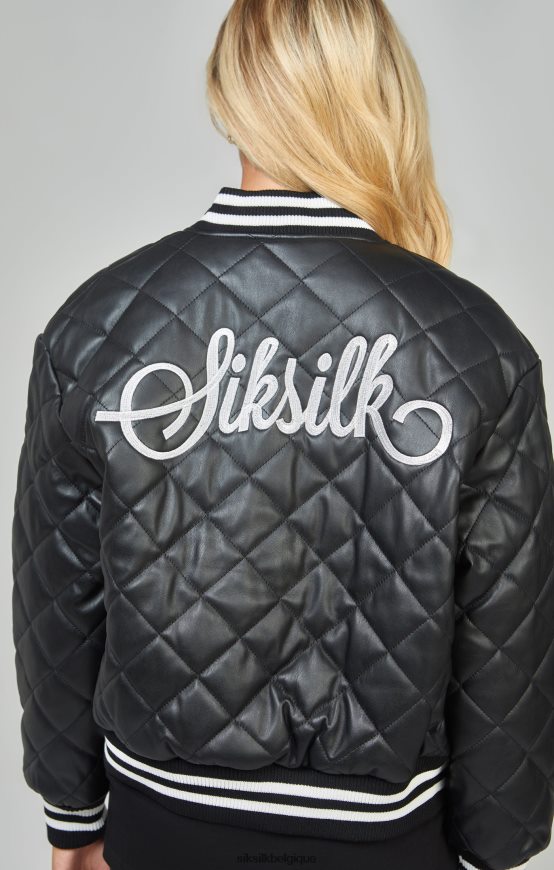 veste universitaire matelassée en PU noir vêtements femmes SikSilk AS2ZD135