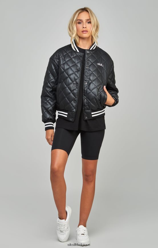 veste universitaire matelassée en PU noir vêtements femmes SikSilk AS2ZD135