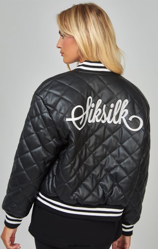 veste universitaire matelassée en PU noir vêtements femmes SikSilk AS2ZD135