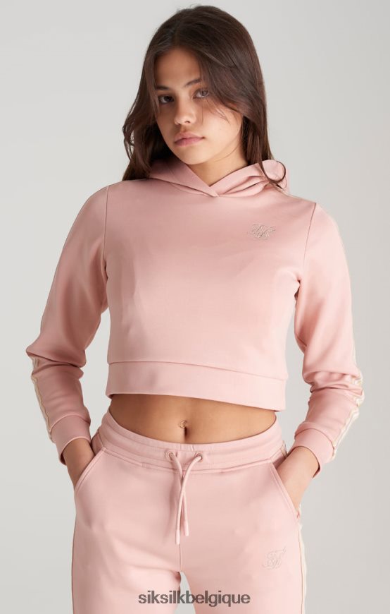 sweat à capuche court rose à bande vêtements filles SikSilk AS2ZD332