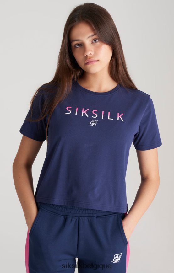 t-shirt court bleu marine à logo délavé vêtements filles SikSilk AS2ZD325