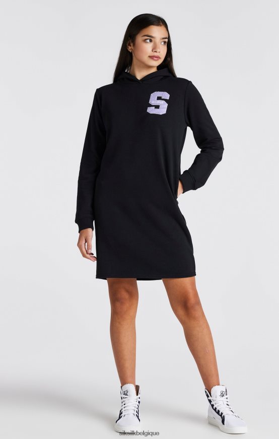 robe à capuche noire à logo universitaire vêtements filles SikSilk AS2ZD344